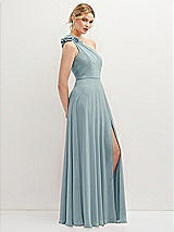 Side View Thumbnail - Morning Sky Handworked Flower Trimmed One-Shoulder Chiffon Maxi Dress