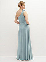 Rear View Thumbnail - Morning Sky Handworked Flower Trimmed One-Shoulder Chiffon Maxi Dress