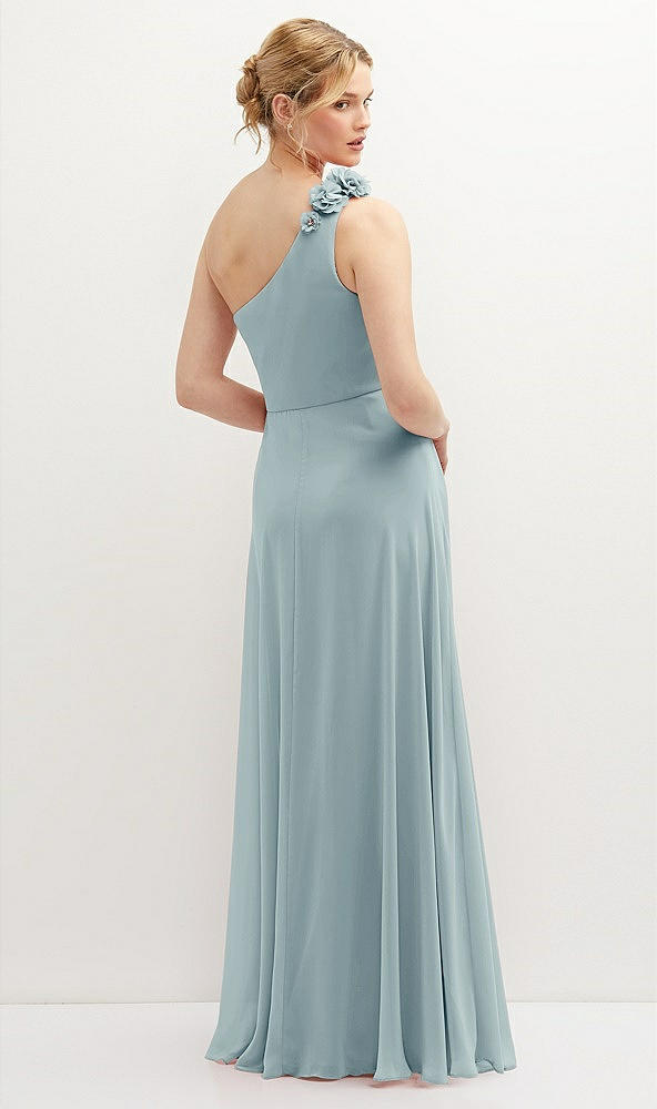 Back View - Morning Sky Handworked Flower Trimmed One-Shoulder Chiffon Maxi Dress
