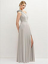 Side View Thumbnail - Oyster Handworked Flower Trimmed One-Shoulder Chiffon Maxi Dress