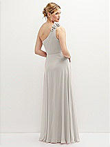 Rear View Thumbnail - Oyster Handworked Flower Trimmed One-Shoulder Chiffon Maxi Dress
