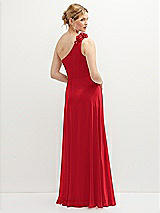 Rear View Thumbnail - Parisian Red Handworked Flower Trimmed One-Shoulder Chiffon Maxi Dress