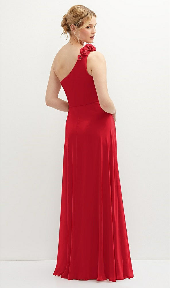 Back View - Parisian Red Handworked Flower Trimmed One-Shoulder Chiffon Maxi Dress