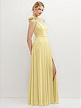 Side View Thumbnail - Pale Yellow Handworked Flower Trimmed One-Shoulder Chiffon Maxi Dress