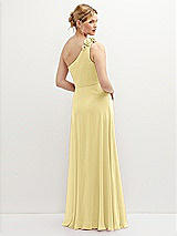 Rear View Thumbnail - Pale Yellow Handworked Flower Trimmed One-Shoulder Chiffon Maxi Dress