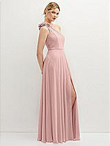 Side View Thumbnail - Rose - PANTONE Rose Quartz Handworked Flower Trimmed One-Shoulder Chiffon Maxi Dress
