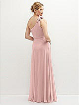 Rear View Thumbnail - Rose - PANTONE Rose Quartz Handworked Flower Trimmed One-Shoulder Chiffon Maxi Dress