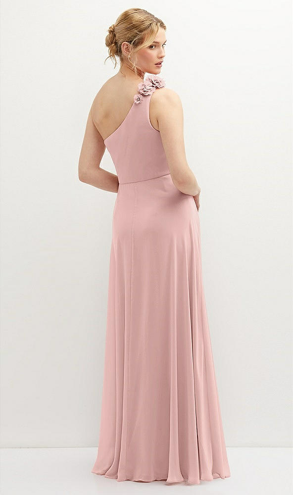 Back View - Rose - PANTONE Rose Quartz Handworked Flower Trimmed One-Shoulder Chiffon Maxi Dress