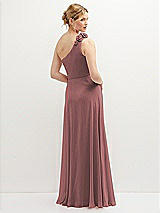 Rear View Thumbnail - Rosewood Handworked Flower Trimmed One-Shoulder Chiffon Maxi Dress