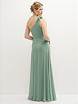 Rear View Thumbnail - Seagrass Handworked Flower Trimmed One-Shoulder Chiffon Maxi Dress