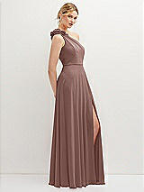 Side View Thumbnail - Sienna Handworked Flower Trimmed One-Shoulder Chiffon Maxi Dress