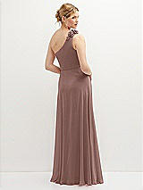 Rear View Thumbnail - Sienna Handworked Flower Trimmed One-Shoulder Chiffon Maxi Dress