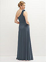 Rear View Thumbnail - Silverstone Handworked Flower Trimmed One-Shoulder Chiffon Maxi Dress