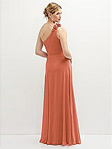 Rear View Thumbnail - Terracotta Copper Handworked Flower Trimmed One-Shoulder Chiffon Maxi Dress