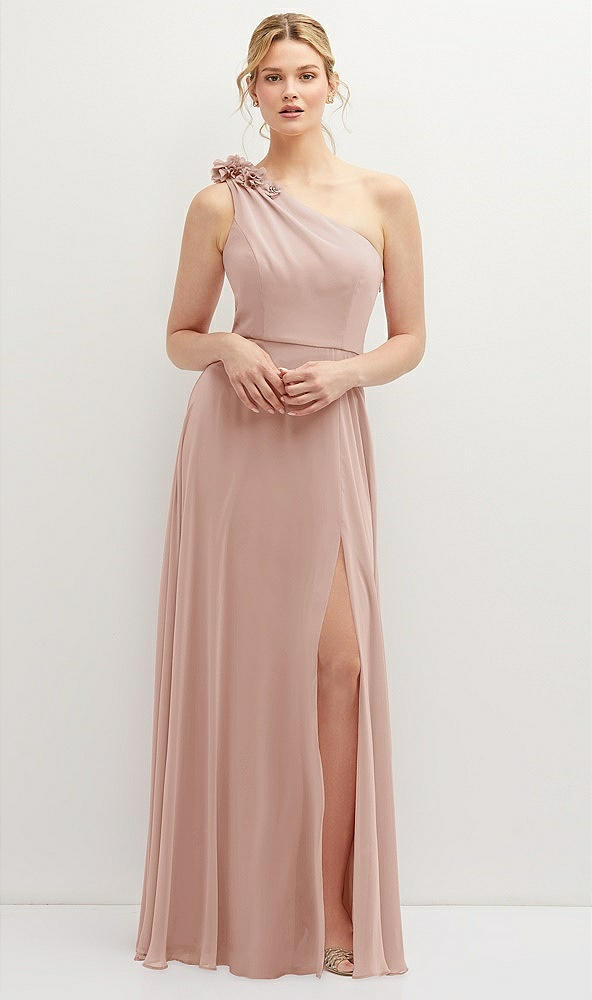 Front View - Toasted Sugar Handworked Flower Trimmed One-Shoulder Chiffon Maxi Dress