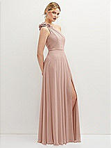 Side View Thumbnail - Toasted Sugar Handworked Flower Trimmed One-Shoulder Chiffon Maxi Dress