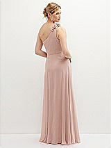 Rear View Thumbnail - Toasted Sugar Handworked Flower Trimmed One-Shoulder Chiffon Maxi Dress