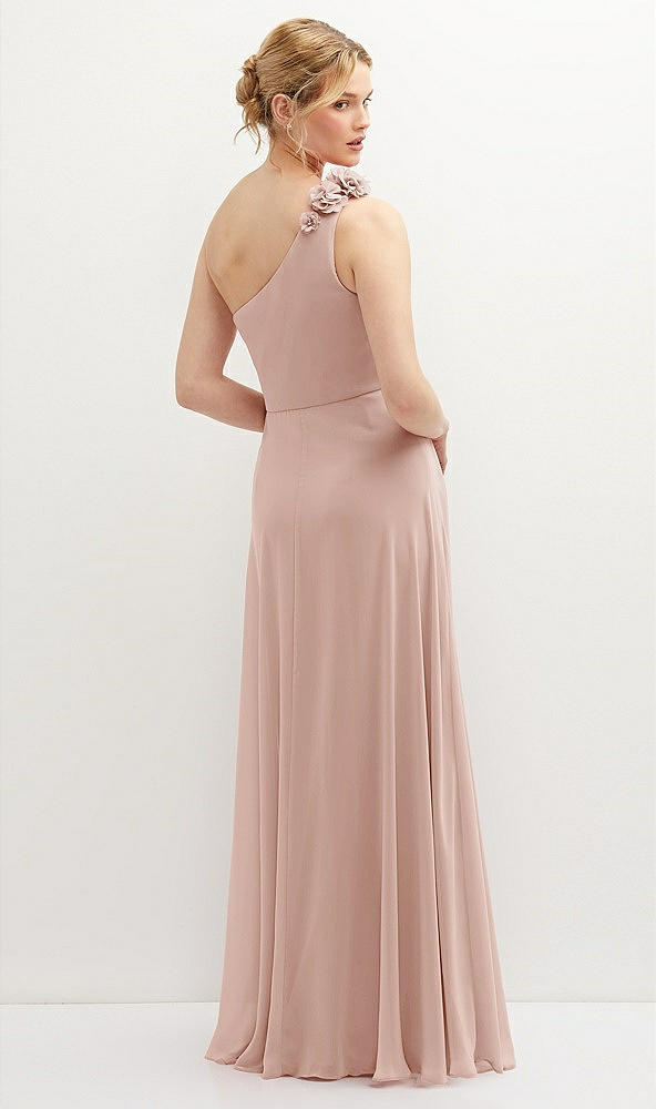 Back View - Toasted Sugar Handworked Flower Trimmed One-Shoulder Chiffon Maxi Dress