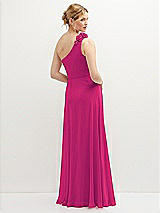 Rear View Thumbnail - Think Pink Handworked Flower Trimmed One-Shoulder Chiffon Maxi Dress