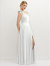 Side View Thumbnail - White Handworked Flower Trimmed One-Shoulder Chiffon Maxi Dress