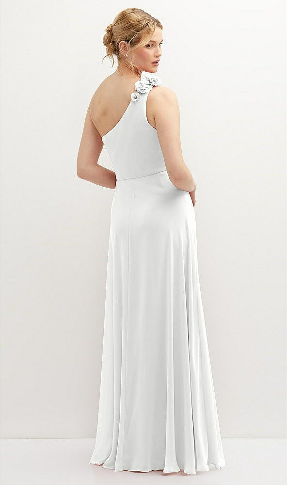 Back View - White Handworked Flower Trimmed One-Shoulder Chiffon Maxi Dress