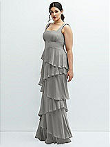 Side View Thumbnail - Chelsea Gray Asymmetrical Tiered Ruffle Chiffon Maxi Dress with Square Neckline
