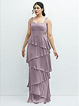 Front View Thumbnail - Lilac Dusk Asymmetrical Tiered Ruffle Chiffon Maxi Dress with Square Neckline