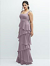Side View Thumbnail - Lilac Dusk Asymmetrical Tiered Ruffle Chiffon Maxi Dress with Square Neckline