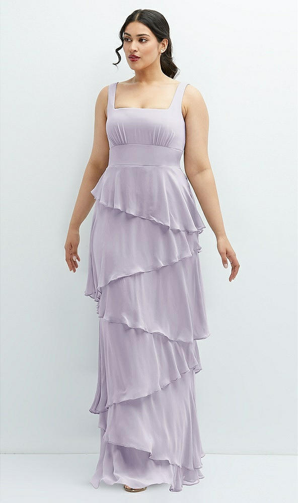 Front View - Moondance Asymmetrical Tiered Ruffle Chiffon Maxi Dress with Square Neckline