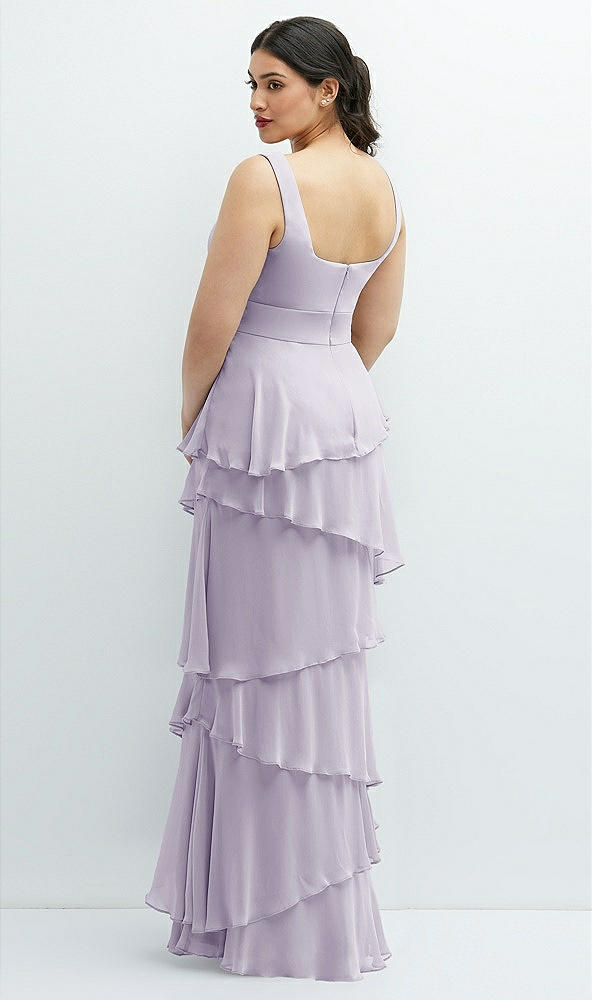 Back View - Moondance Asymmetrical Tiered Ruffle Chiffon Maxi Dress with Square Neckline