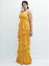 Side View Thumbnail - NYC Yellow Asymmetrical Tiered Ruffle Chiffon Maxi Dress with Square Neckline