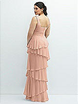 Rear View Thumbnail - Pale Peach Asymmetrical Tiered Ruffle Chiffon Maxi Dress with Square Neckline
