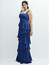 Side View Thumbnail - Classic Blue Asymmetrical Tiered Ruffle Chiffon Maxi Dress with Square Neckline