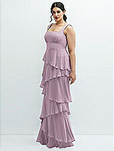 Side View Thumbnail - Suede Rose Asymmetrical Tiered Ruffle Chiffon Maxi Dress with Square Neckline