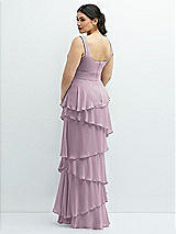 Rear View Thumbnail - Suede Rose Asymmetrical Tiered Ruffle Chiffon Maxi Dress with Square Neckline