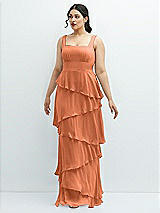 Front View Thumbnail - Sweet Melon Asymmetrical Tiered Ruffle Chiffon Maxi Dress with Square Neckline