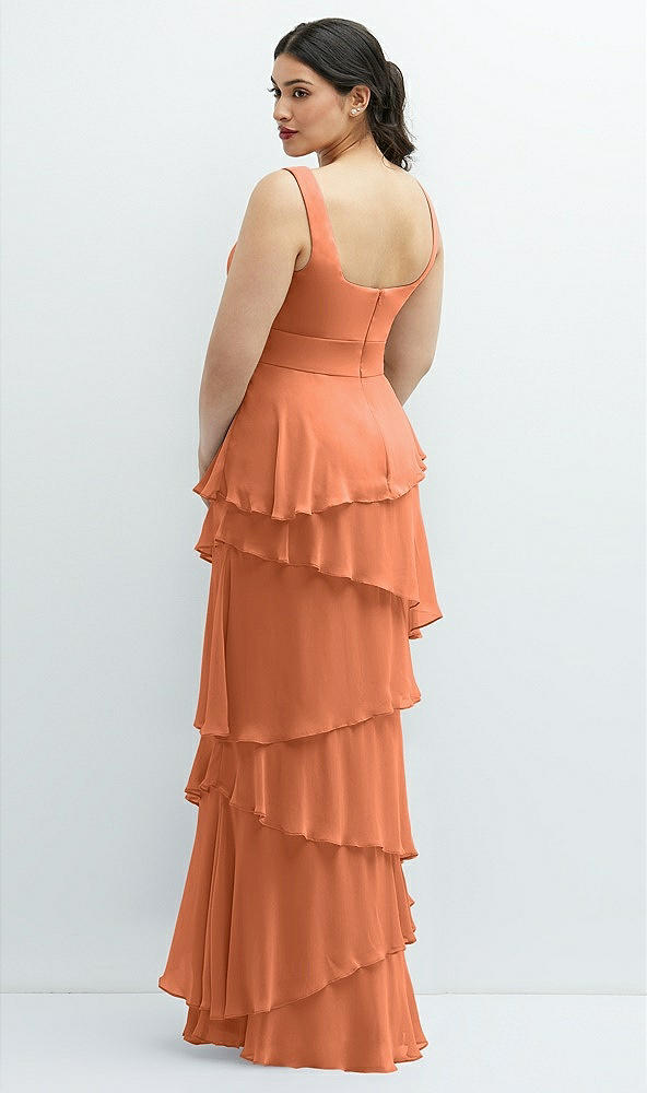 Back View - Sweet Melon Asymmetrical Tiered Ruffle Chiffon Maxi Dress with Square Neckline