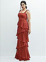 Side View Thumbnail - Amber Sunset Asymmetrical Tiered Ruffle Chiffon Maxi Dress with Square Neckline