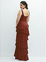 Rear View Thumbnail - Auburn Moon Asymmetrical Tiered Ruffle Chiffon Maxi Dress with Square Neckline