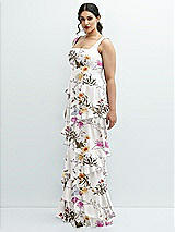 Side View Thumbnail - Butterfly Botanica Ivory Asymmetrical Tiered Ruffle Chiffon Maxi Dress with Square Neckline