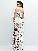 Rear View Thumbnail - Butterfly Botanica Ivory Asymmetrical Tiered Ruffle Chiffon Maxi Dress with Square Neckline