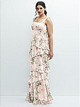 Side View Thumbnail - Blush Garden Asymmetrical Tiered Ruffle Chiffon Maxi Dress with Square Neckline