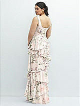 Rear View Thumbnail - Blush Garden Asymmetrical Tiered Ruffle Chiffon Maxi Dress with Square Neckline