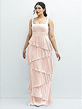 Front View Thumbnail - Blush Asymmetrical Tiered Ruffle Chiffon Maxi Dress with Square Neckline