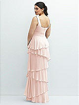 Rear View Thumbnail - Blush Asymmetrical Tiered Ruffle Chiffon Maxi Dress with Square Neckline