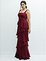 Side View Thumbnail - Burgundy Asymmetrical Tiered Ruffle Chiffon Maxi Dress with Square Neckline