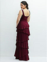 Rear View Thumbnail - Cabernet Asymmetrical Tiered Ruffle Chiffon Maxi Dress with Square Neckline