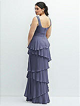 Rear View Thumbnail - French Blue Asymmetrical Tiered Ruffle Chiffon Maxi Dress with Square Neckline