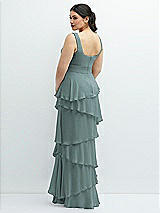 Rear View Thumbnail - Icelandic Asymmetrical Tiered Ruffle Chiffon Maxi Dress with Square Neckline