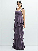 Side View Thumbnail - Lavender Asymmetrical Tiered Ruffle Chiffon Maxi Dress with Square Neckline